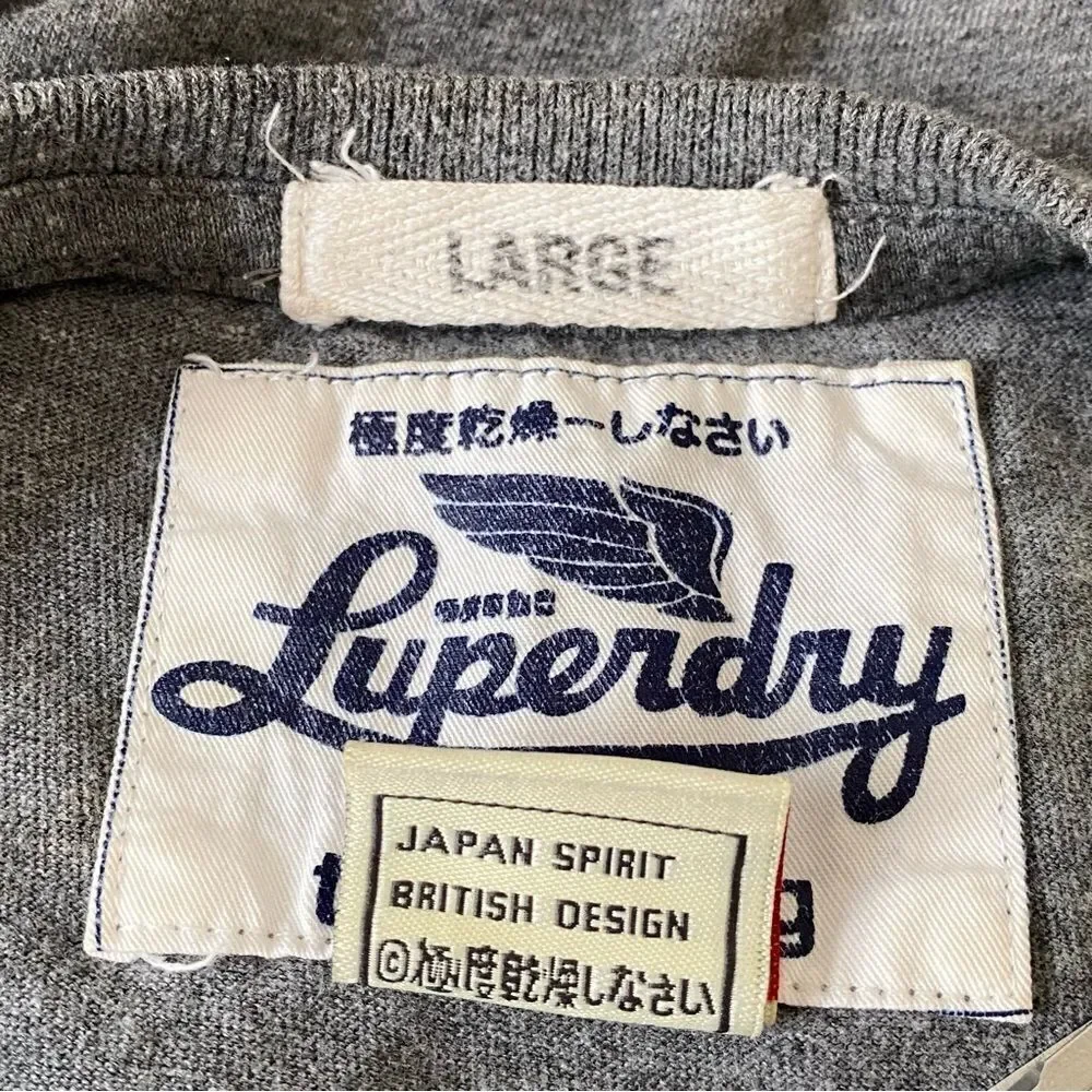 Superdry Japan Spirit British Style Heather Gray Letterman Style T-Sirt Sz L